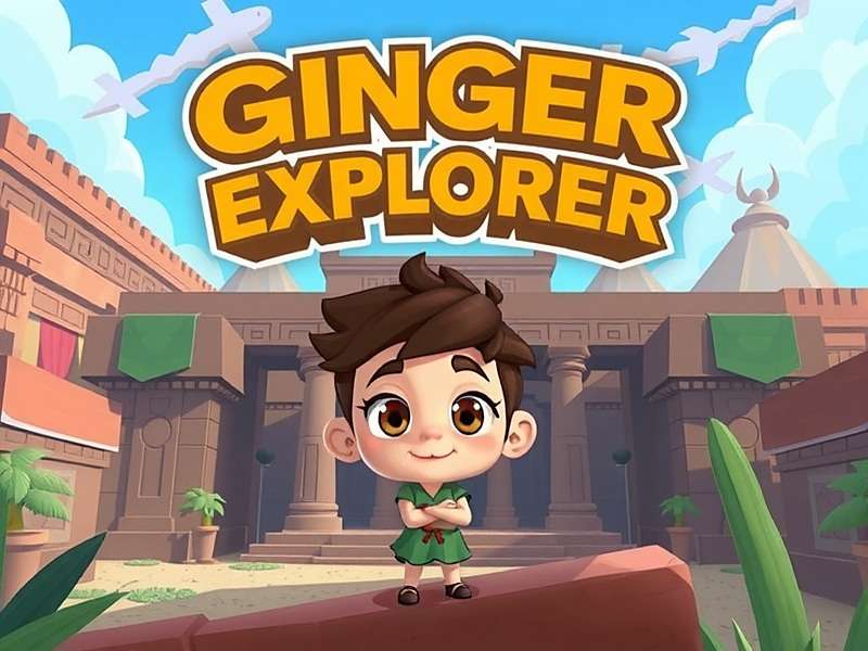Ginger Explorer game cover featuring the main character Ginger in front of an ancient temple
